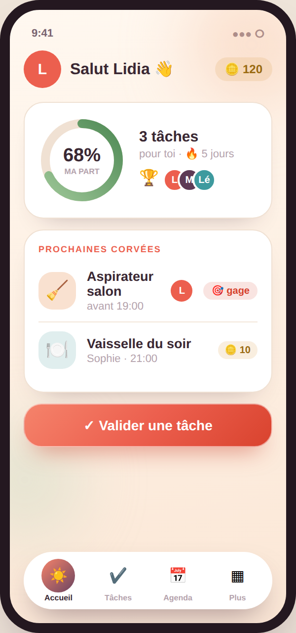 Écran d'accueil FamiLyfe