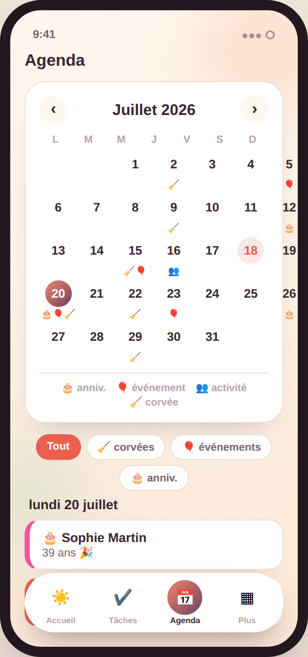 Écran agenda