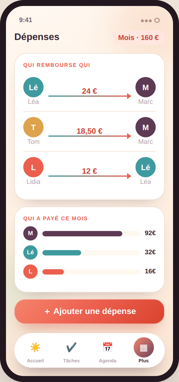 Écran dépenses